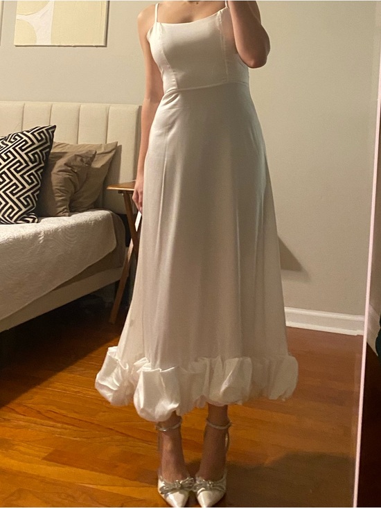 Dresses & Skirts - Elegant White Ruffle-Hem Satin Dress